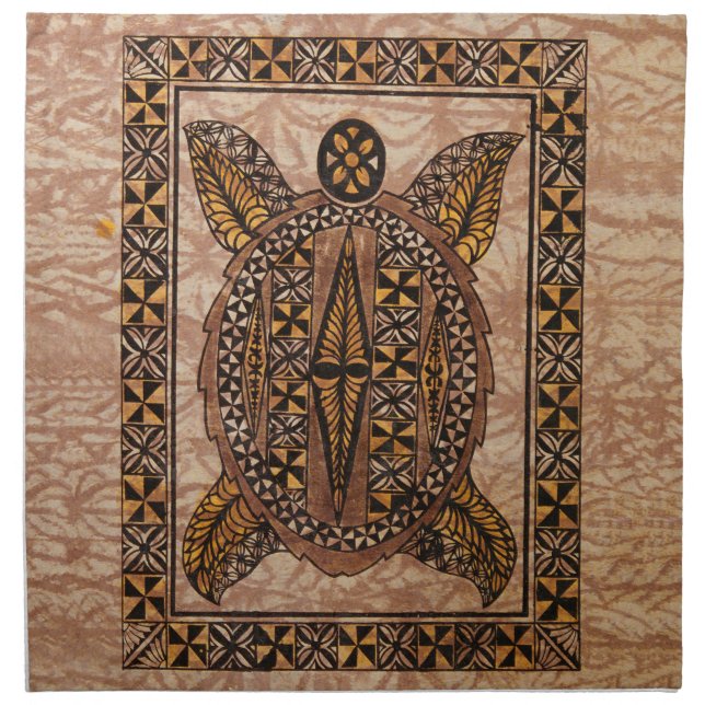 Honu Primitive Hawaiian Tattoo Tapa Cloth Napkin (Front)