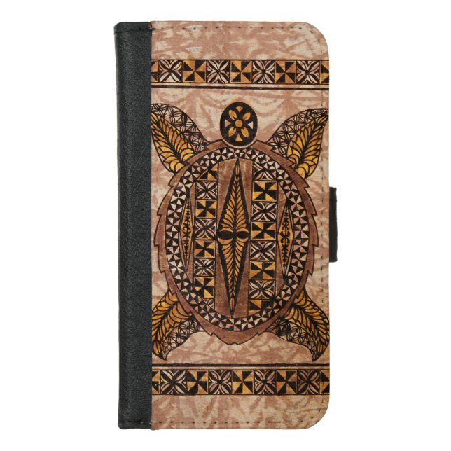 Honu Primitive Hawaiian Tattoo Tapa iPhone Wallet Case (Front)