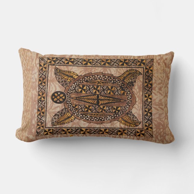 Honu Primitive Hawaiian Tattoo Tapa Lumbar Pillow (Front)