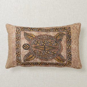 Honu Primitive Hawaiian Tattoo Tapa Lumbar Pillow