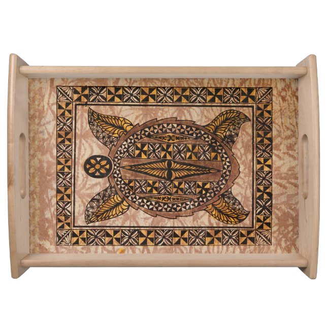 Honu Primitive Hawaiian Tattoo Tapa Serving Tray (Front)