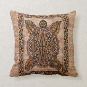 Honu Primitive Hawaiian Tattoo Tapa Throw Pillow