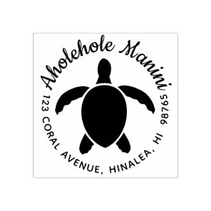 Honu Round Hawaiian Return Address Stamp Customize