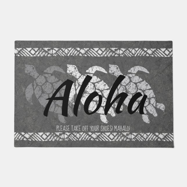 Honu Sea Triple Turtle Hawaiian Tapa Gray Doormat (Front)