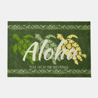 Honu Sea Triple Turtle Hawaiian Tapa Olive Doormat