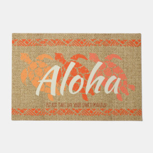 Honu Sea Triple Turtle Hawaiian Tapa Papaya Doormat