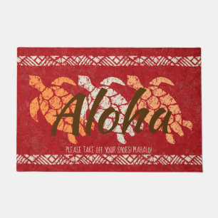 Honu Sea Triple Turtle Hawaiian Tapa Red Doormat