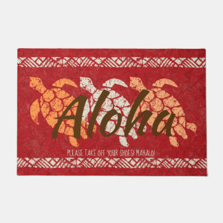 Honu Sea Triple Turtle Hawaiian Tapa Red Doormat