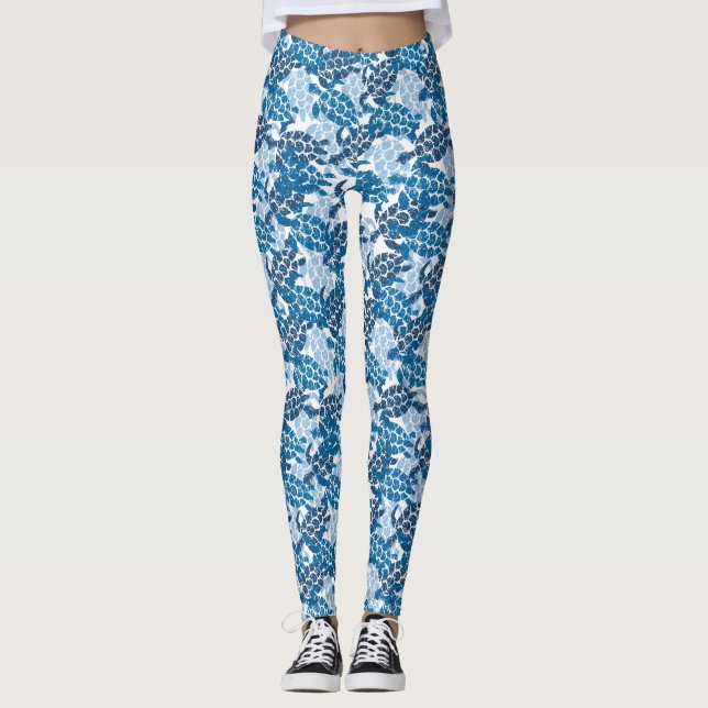 Honu Sea Turtle Hawaiian Aloha Indigo Blue Leggings (Front)