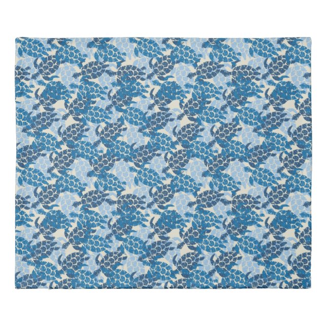Honu Sea Turtle Hawaiian Aloha Reversible Indigo Duvet Cover (Back)