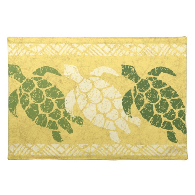Honu Sea Turtle Hawaiian Batik - Banana and Olive Cloth Placemat (Front)