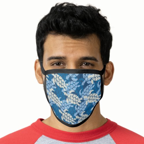 Honu Sea Turtle Hawaiian Batik Indigo Face Mask