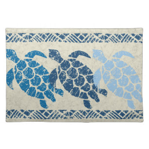 Honu Sea Turtle Hawaiian Batik - Natural and Blue Cloth Placemat