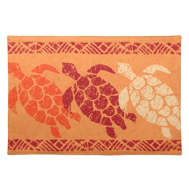 Honu Sea Turtle Hawaiian Batik - Papaya and Red Placemat (Front)
