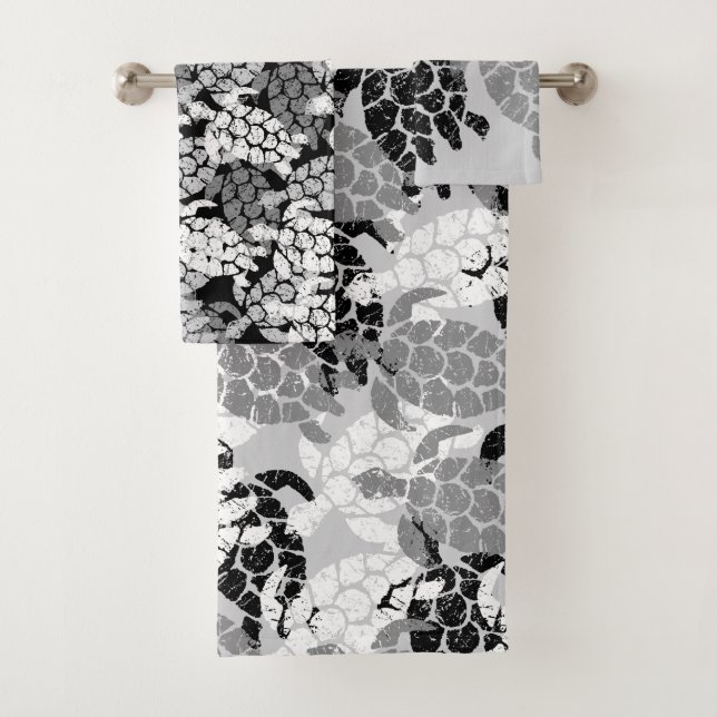 Honu Sea Turtle Hawaiian Coordinates Gray Bath Towel Set (Insitu)