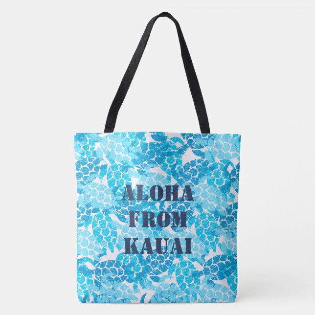 Honu Sea Turtle Hawaiian Monogram Aloha Beach Bag (Front)