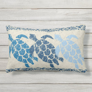 Honu Sea Turtle Hawaiian Reversible Batik - Indigo Lumbar Pillow