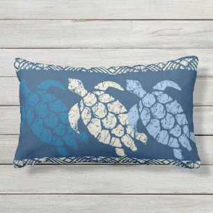 Honu Sea Turtle Hawaiian Reversible Batik - Indigo Lumbar Pillow