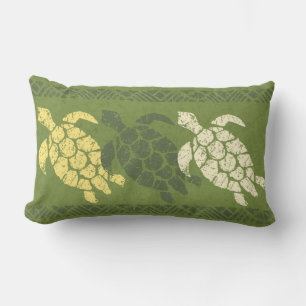 Honu Sea Turtle Hawaiian Reversible Batik - Olive Lumbar Pillow