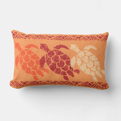 Honu Sea Turtle Hawaiian Reversible Batik _ Orange Outdoor Pillow