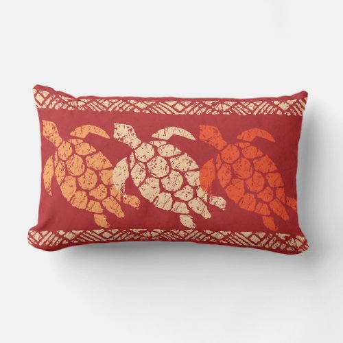 Honu Sea Turtle Hawaiian Reversible Batik _ Red Lumbar Pillow