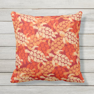 Honu Sea Turtle Hawaiian Reversible Outdoor Orange Pillow