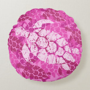 Honu Sea Turtle Hawaiian Reversible Pink Round Pillow