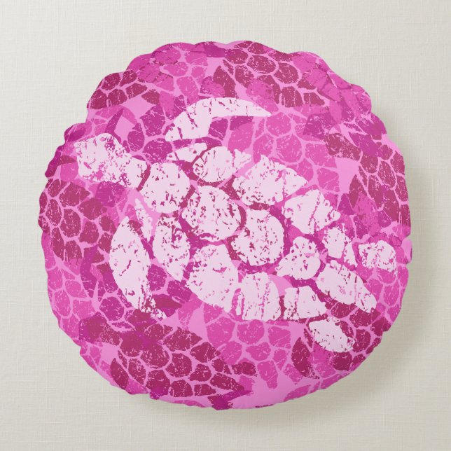 Honu Sea Turtle Hawaiian Reversible Pink Round Pillow (Front)