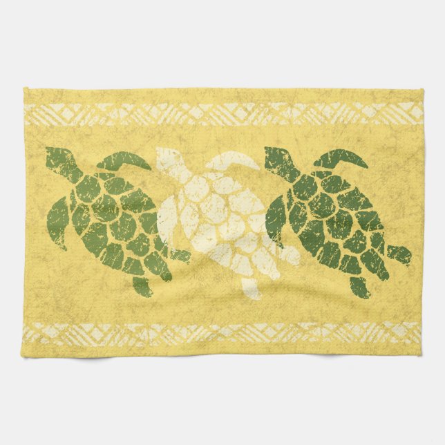 Honu Sea Turtle Hawaiian Tapa Batik -Banana Towel (Horizontal)