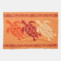 Honu Sea Turtle Hawaiian Tapa Batik -Papaya