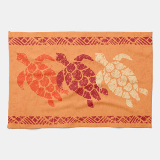 Honu Sea Turtle Hawaiian Tapa Batik -Papaya Kitchen Towel