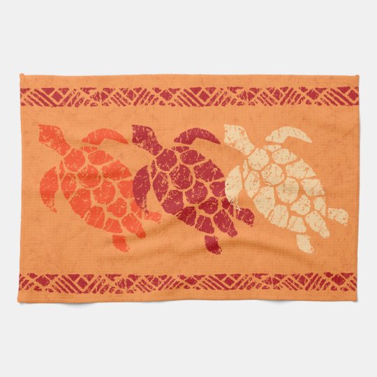 Honu Sea Turtle Hawaiian Tapa Batik Papaya Kitchen Towel