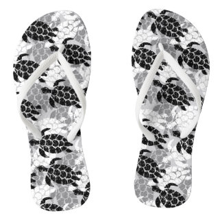 Honu Sea Turtle Hawaiian Tapa Black Flip Flops
