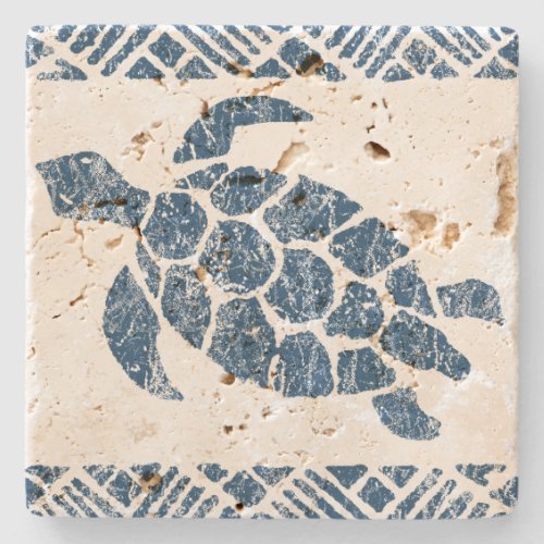 Honu Sea Turtle Hawaiian Tapa _Indigo Stone Coaster