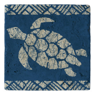 Honu Sea Turtle Hawaiian Tapa -Indigo Trivet