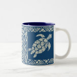 Honu Sea Turtle Hawaiian Tapa -Indigo Two-Tone Coffee Mug