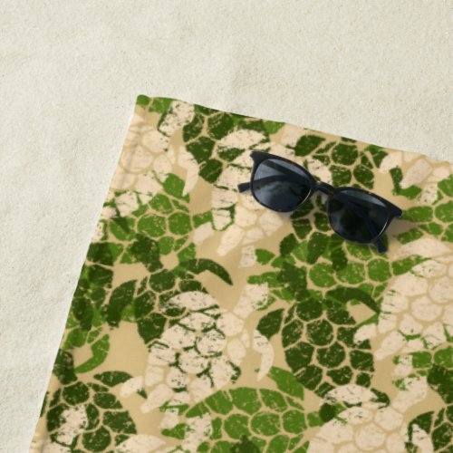 Honu Sea Turtle Hawaiian Tapa_ Khaki Beach Towel