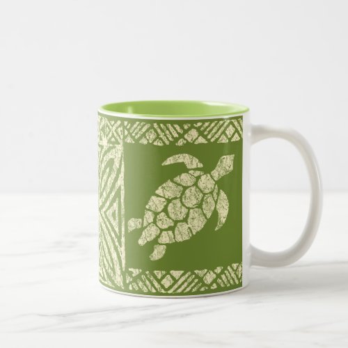Honu Sea Turtle Hawaiian Tapa _Olive Two_Tone Coffee Mug