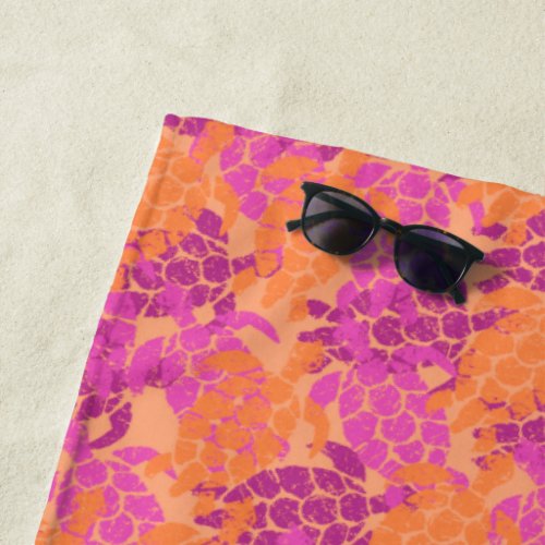 Honu Sea Turtle Hawaiian Tapa _Orange Beach Towel