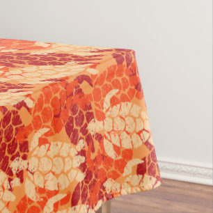Honu Sea Turtle Hawaiian Tapa -Papaya Tablecloth