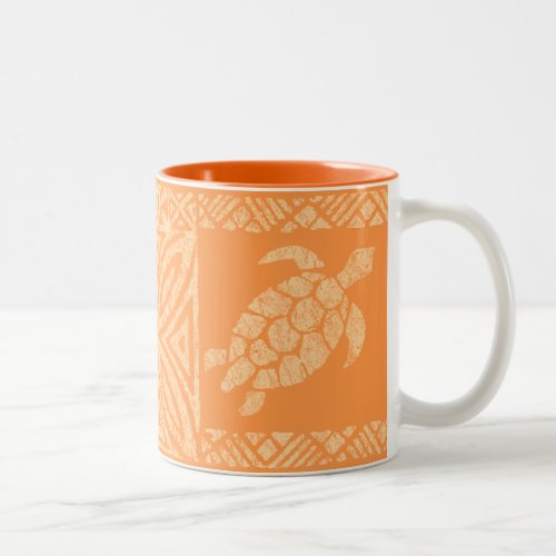 Honu Sea Turtle Hawaiian Tapa _Papaya Two_Tone Coffee Mug