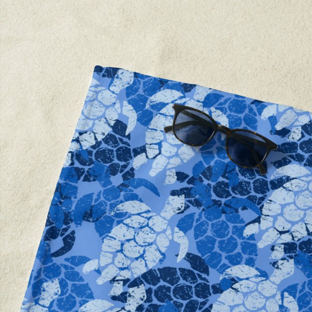 Honu Sea Turtle Hawaiian Tapa- Periwinkle Beach Towel (In Situ)