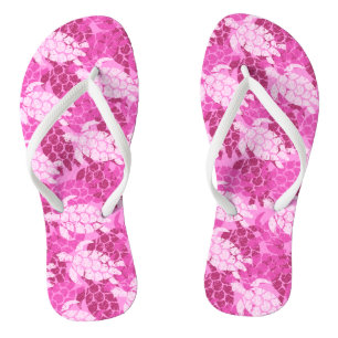 Honu Sea Turtle Hawaiian Tapa Pink Flip Flops