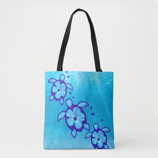 Honu Sea Turtles Flowers Tote Bag (Front)