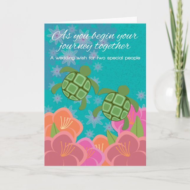 Honu Swimming Turtles Wedding Congratulations Card (Front)