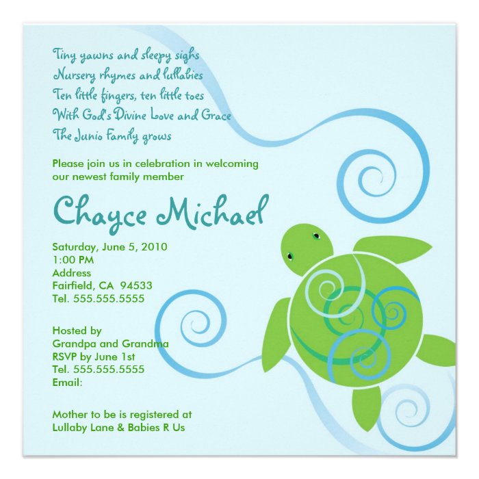 Honu Swirls with Poem Baby Shower Invitation