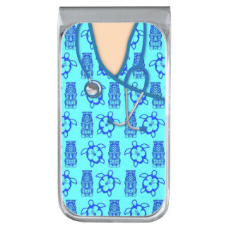 Honu Tiki Island Medical Scrubs Silver Finish Money Clip