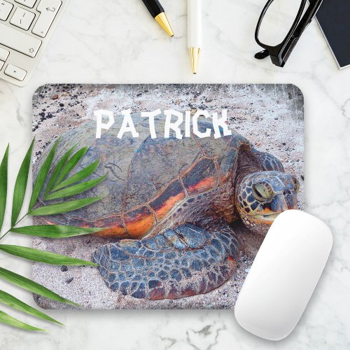 Honu Tropical Hawaii Sea Turtle Photo Custom Name Mouse Pad