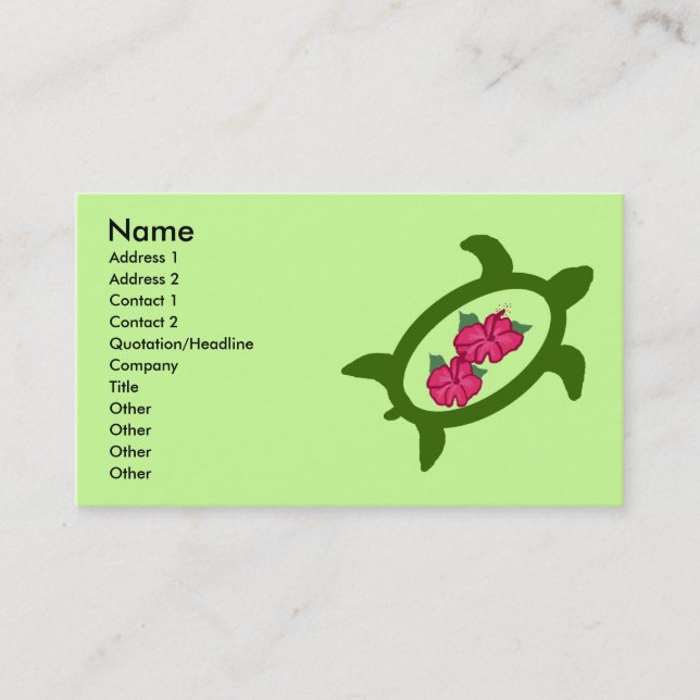 Honu with hibiscus flowers business cards (Front)