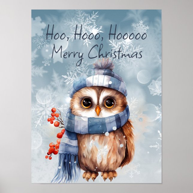 Hoo Hoo Little Owl Merry Christmas Poster (Front)